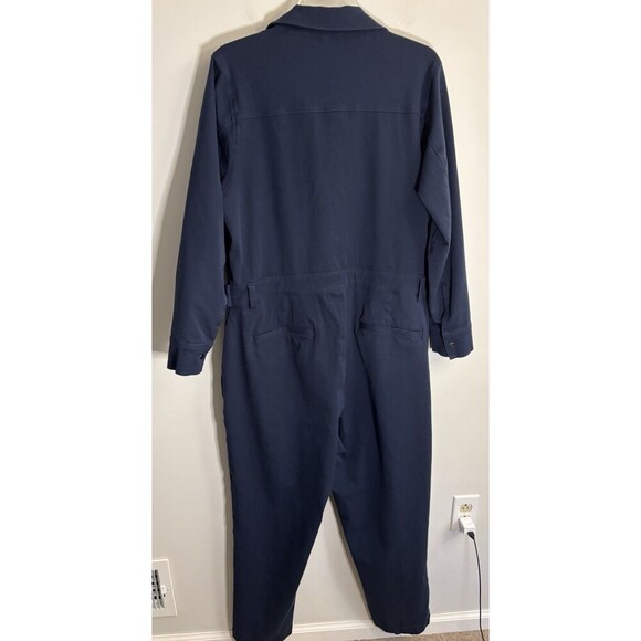 UNIVERSAL STANDARD Navy Belted Stretch Cotton Twill Jumpsuit Women XS/10-12 - Picture 4 of 16